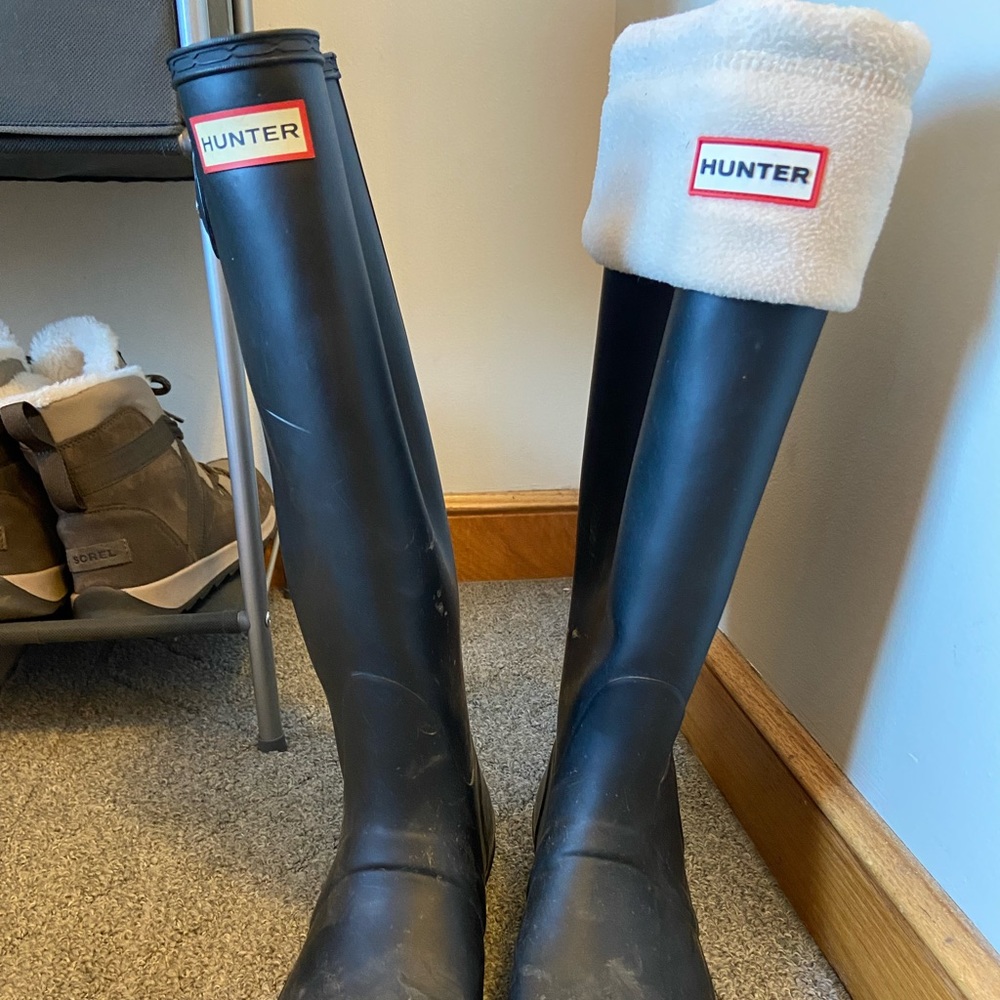 Hunter boots. Tall with boot socks